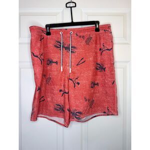 Johnnie-O Mens Brisbane Swim Trunks, Lined Malibu Red Lobsters Nautical XL